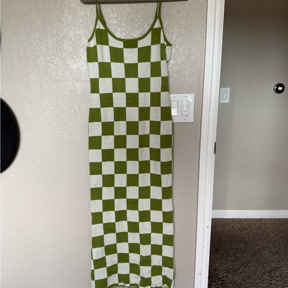 Green and White Checkered Maxi Dress